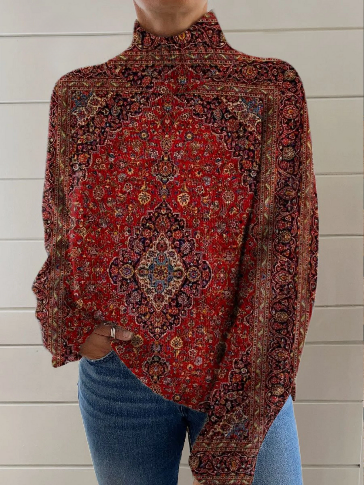 LYDIA | VINTAGE ART PRINT TURTLENECK PULLOVER