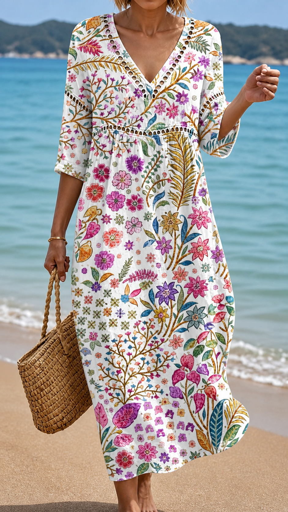 HOLLY | SOFT MIDI DRESS WITH ELEGANT MULTICOLOUR FLORAL PATTERN