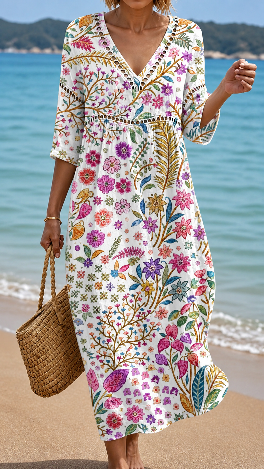 HOLLY | SOFT MIDI DRESS WITH ELEGANT MULTICOLOUR FLORAL PATTERN