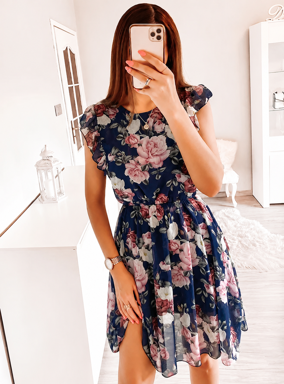 GLYNIS | RUFFLE SLEEVE FLORAL MIDI DRESS