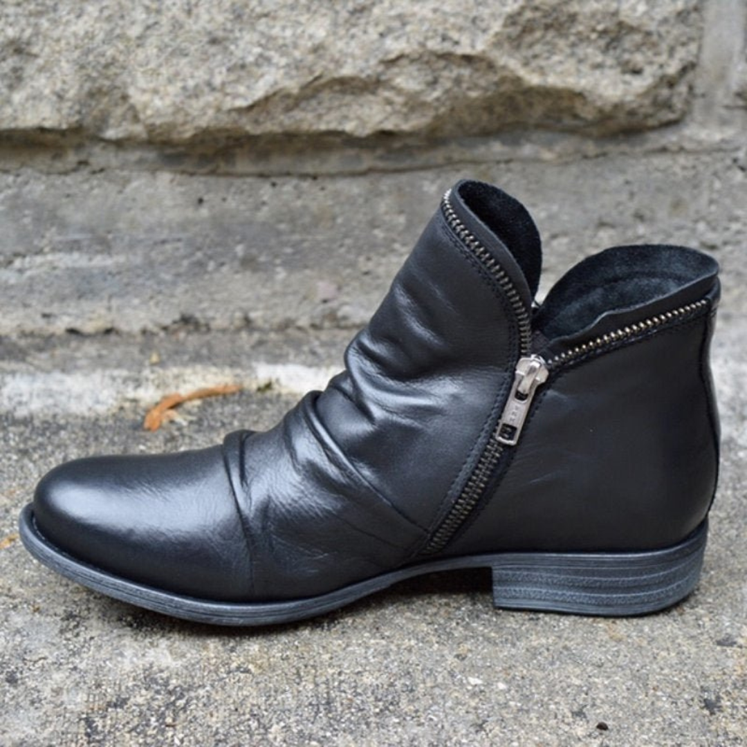 LILY | RUCHED SIDE ZIP ANKLE BOOTS