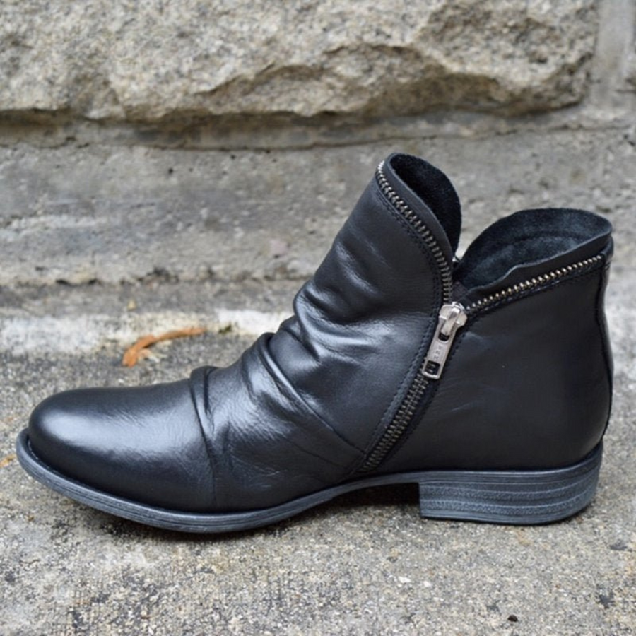 LILY | RUCHED SIDE ZIP ANKLE BOOTS