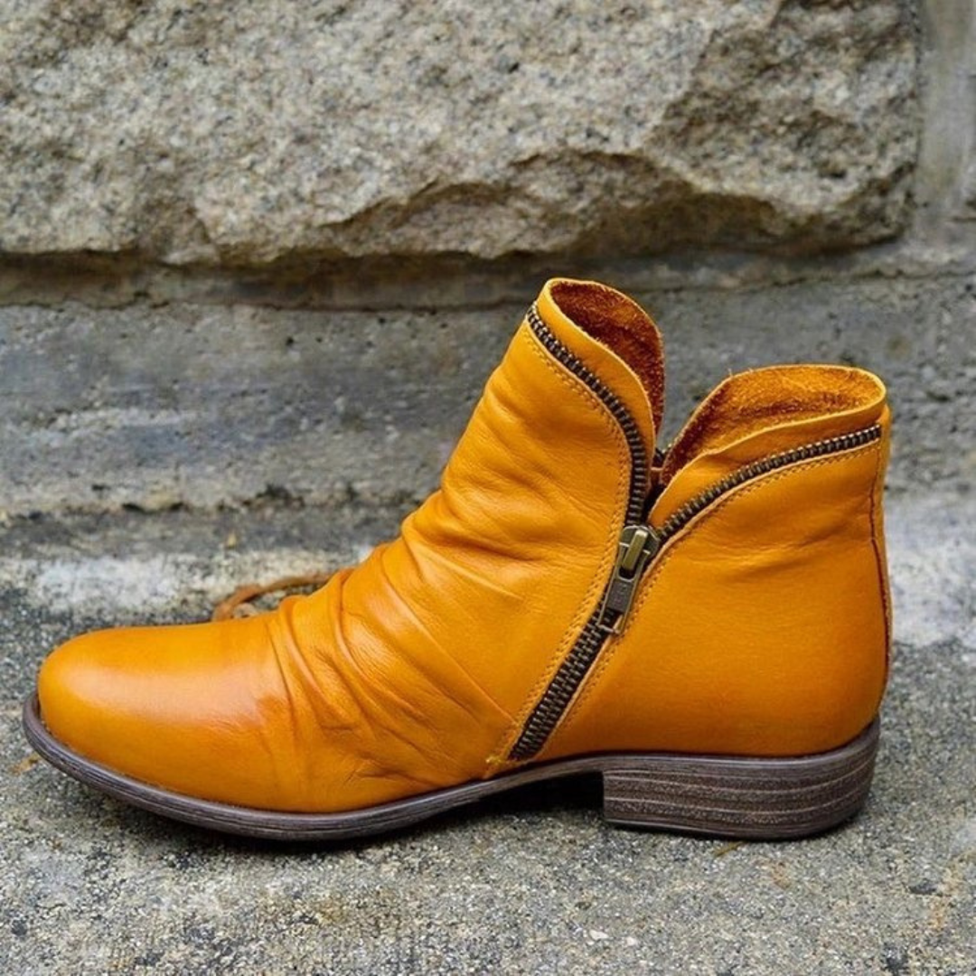LILY | RUCHED SIDE ZIP ANKLE BOOTS