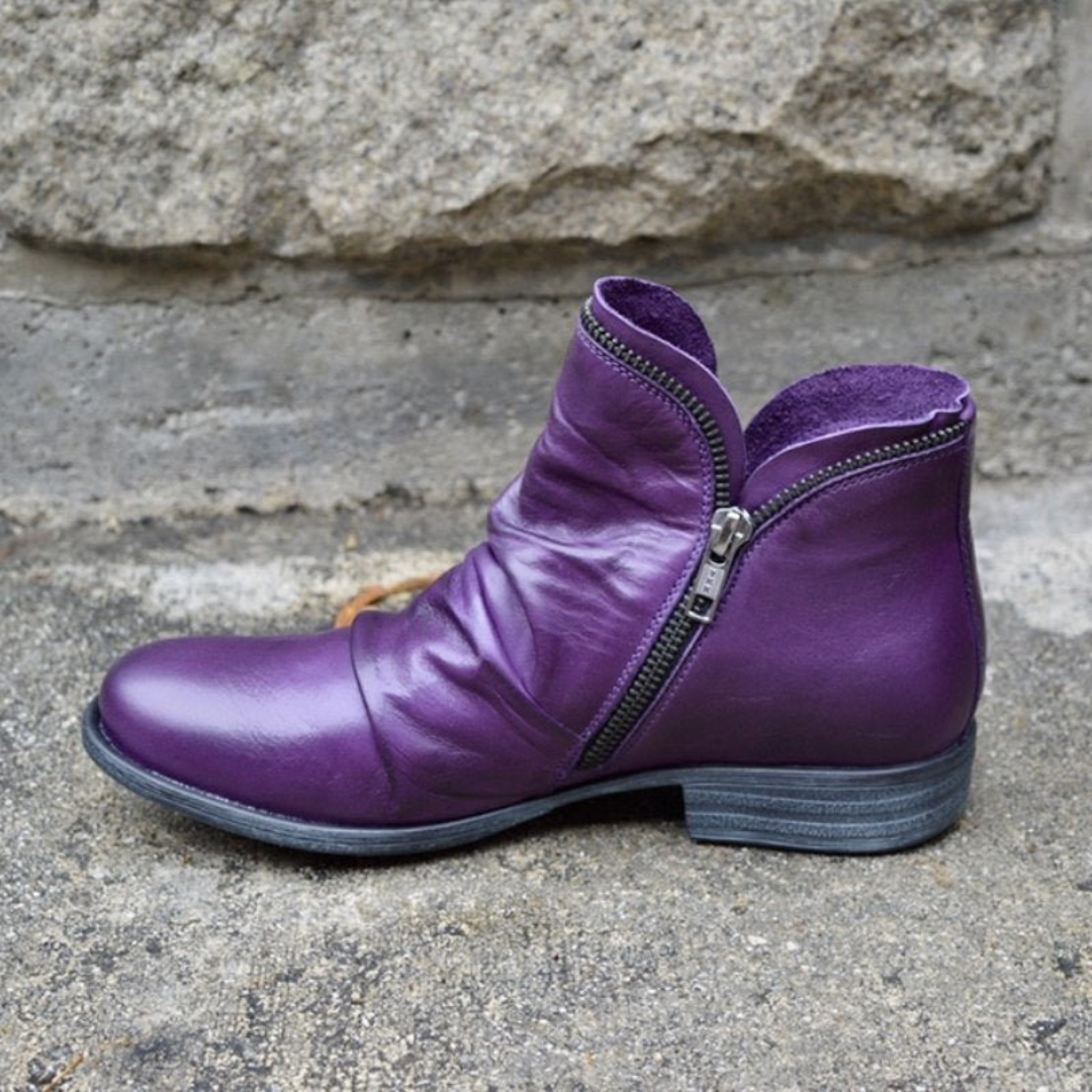LILY | RUCHED SIDE ZIP ANKLE BOOTS