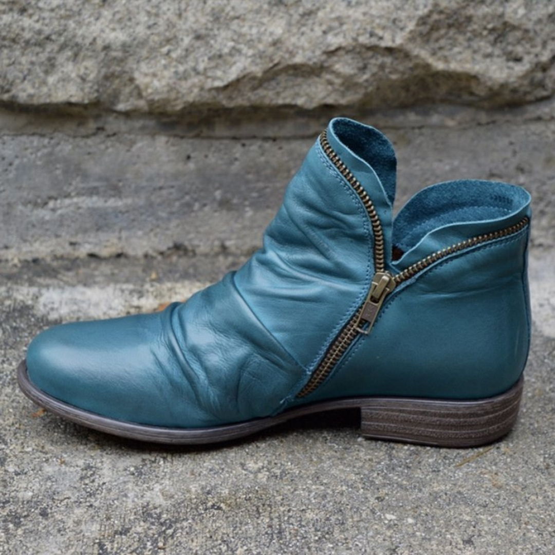 LILY | RUCHED SIDE ZIP ANKLE BOOTS