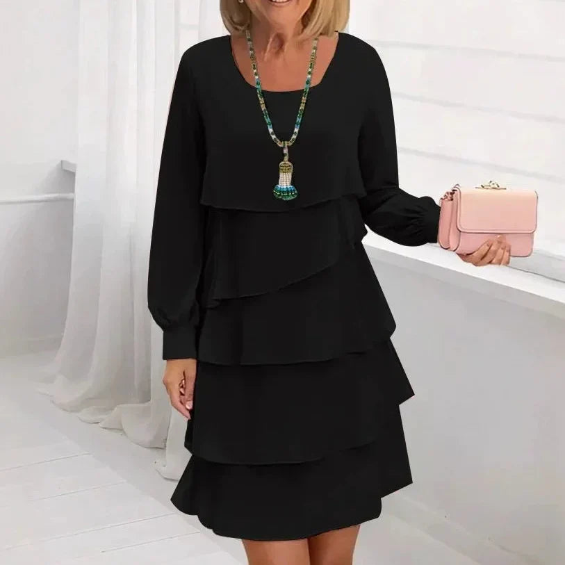 MARGARET | ELEGANT COMFORT RUFFLE DRESS WITH LONG SLEEVES