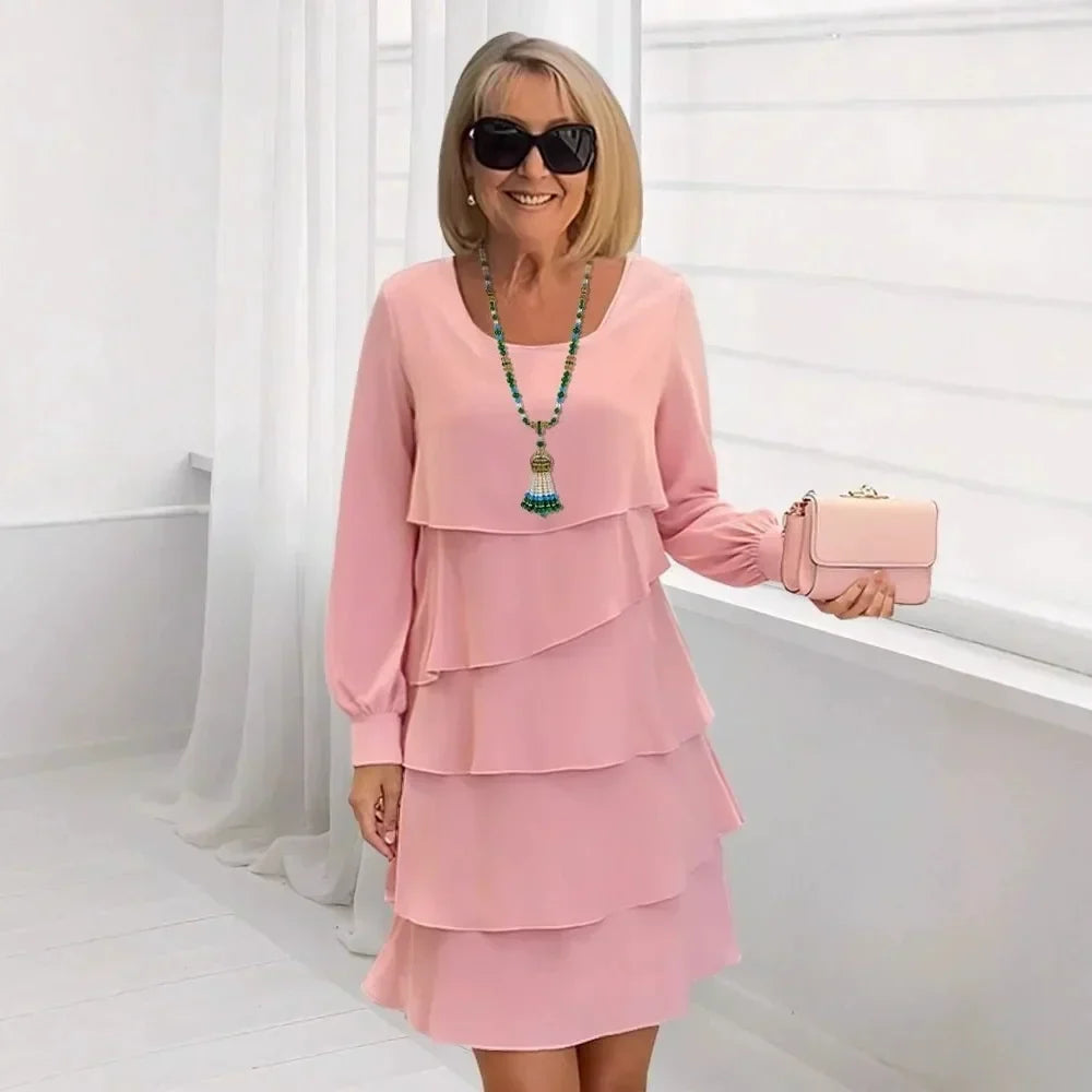 MARGARET | ELEGANT COMFORT RUFFLE DRESS WITH LONG SLEEVES