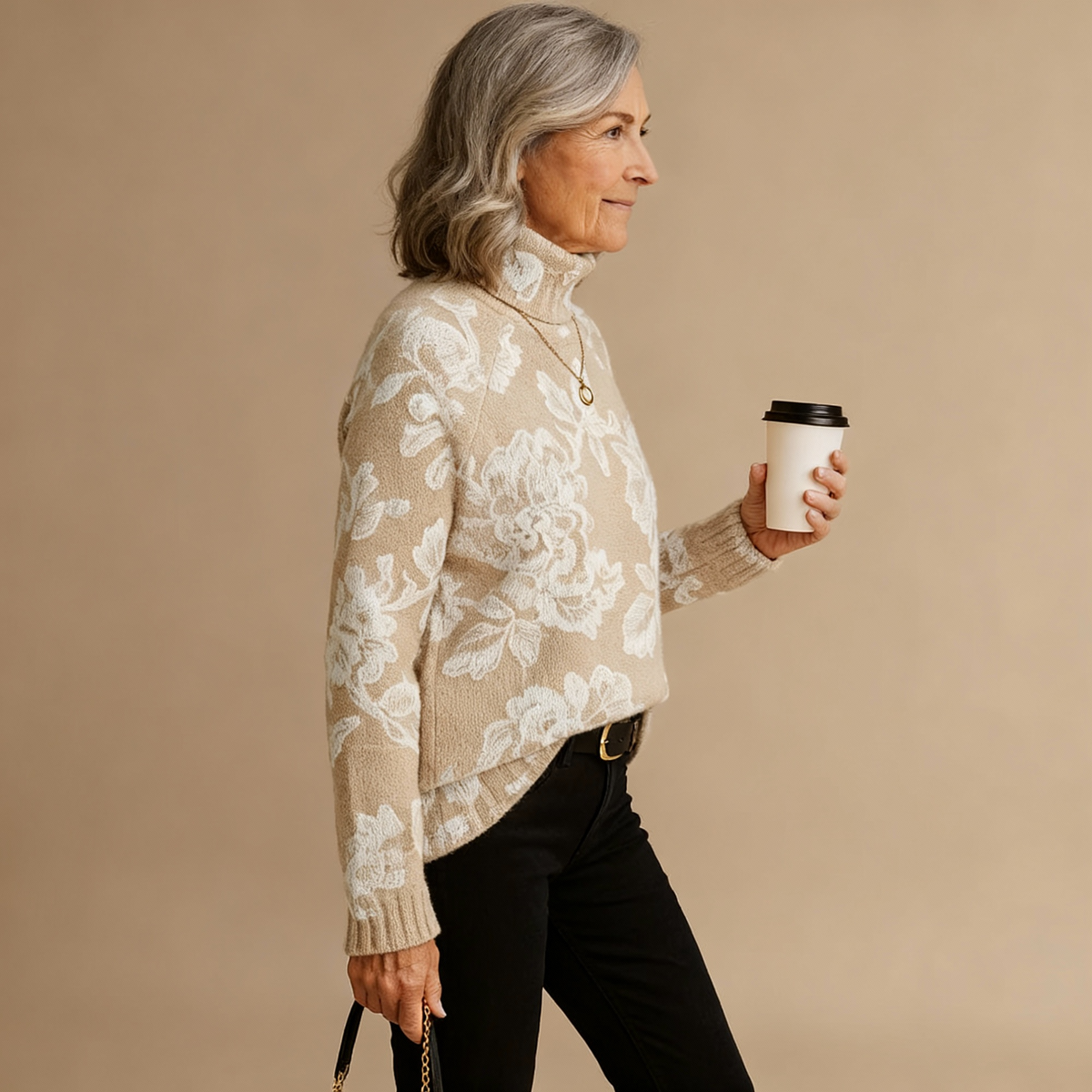BELLA | TIMELESS VINTAGE FLORAL KNIT TURTLENECK JUMPER