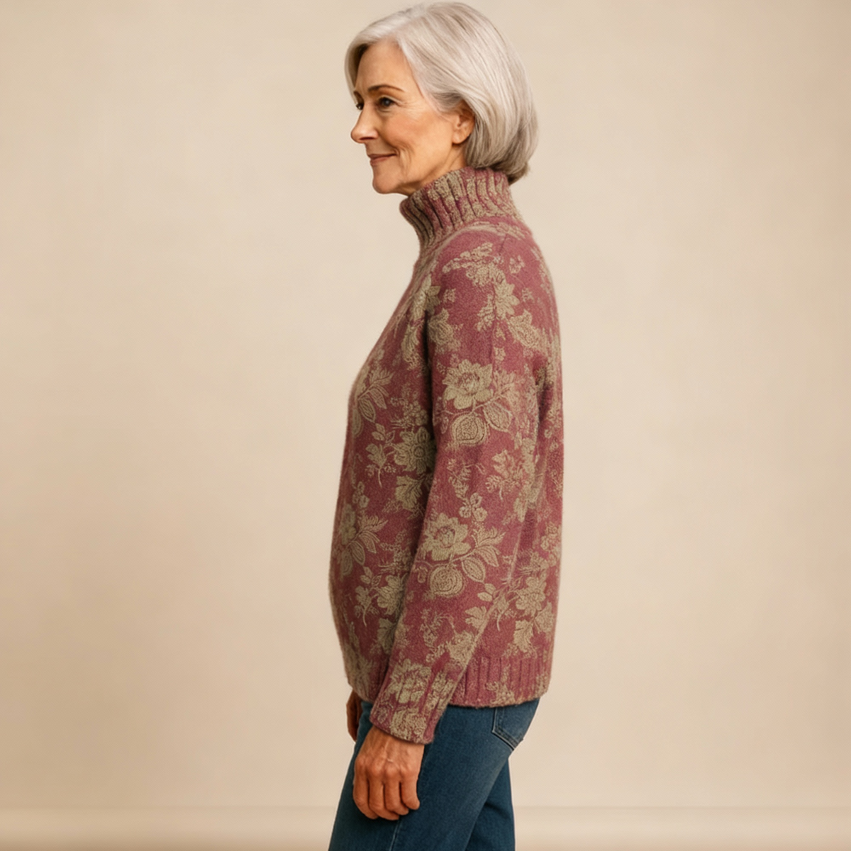 HARRIET | RETRO ROSE PRINT KNIT TURTLENECK JUMPER