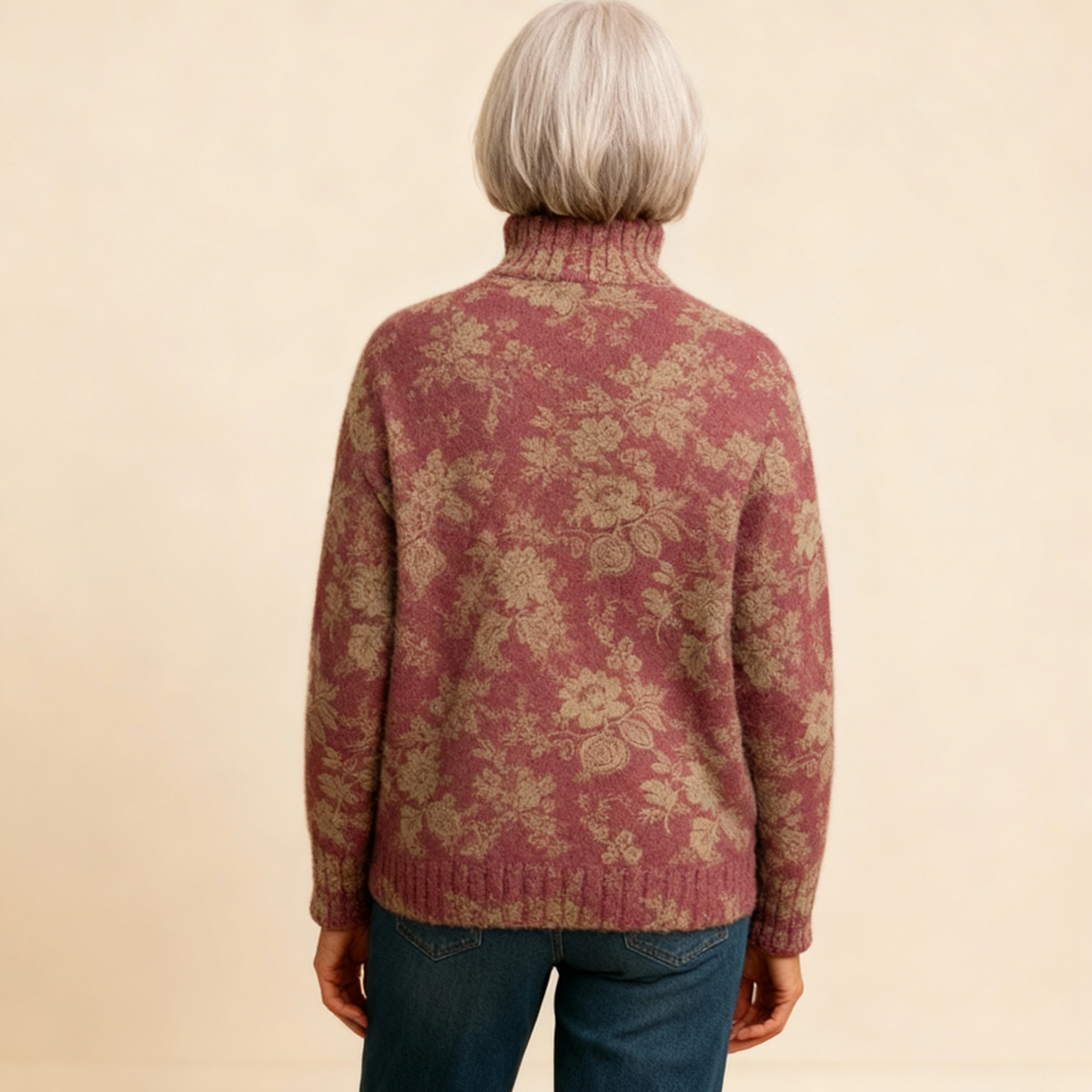 HARRIET | RETRO ROSE PRINT KNIT TURTLENECK JUMPER