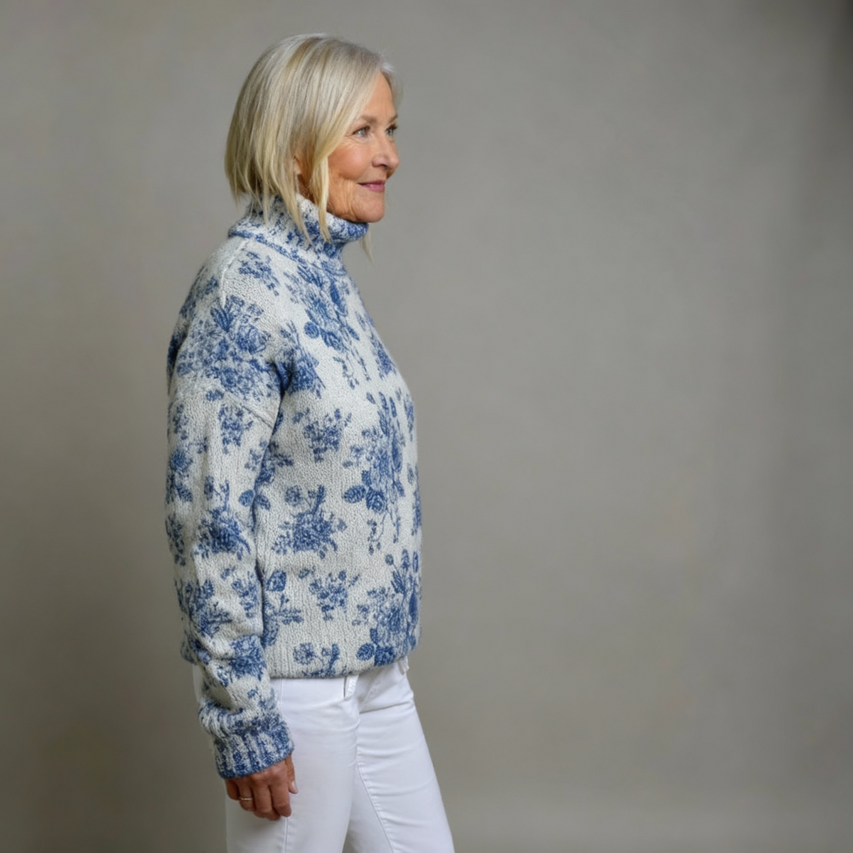 MAISIE | BLUE BLOSSOM KNIT TURTLENECK JUMPER