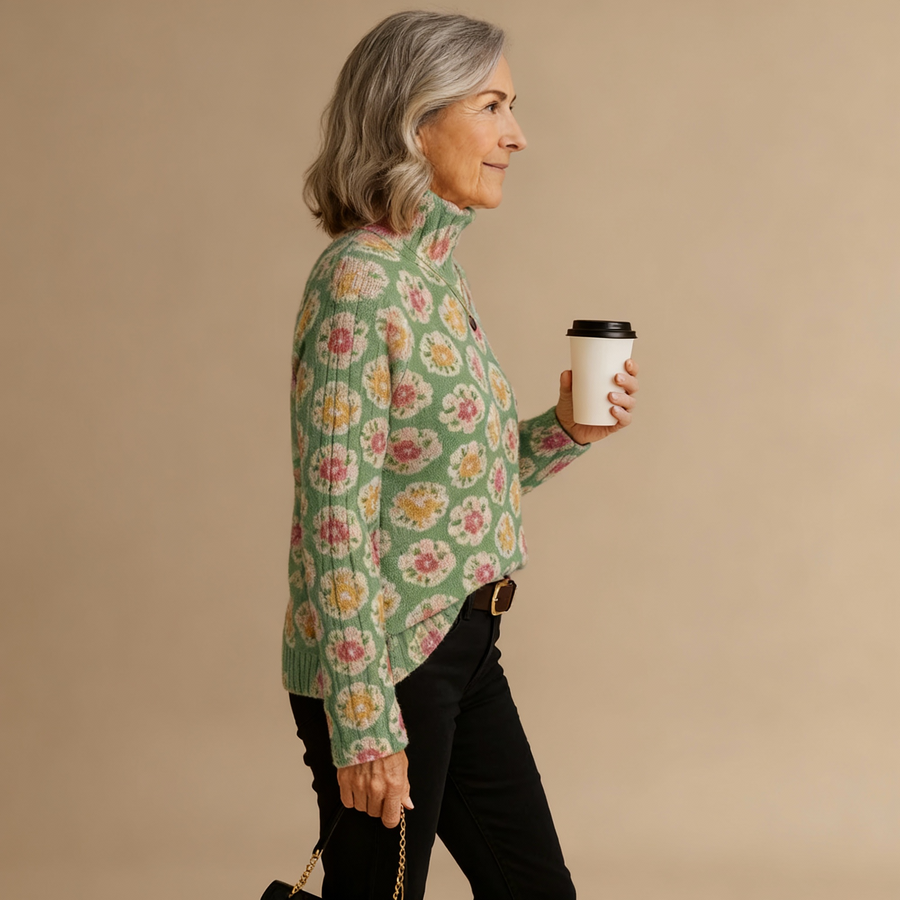 BEATRICE | LOVELY FLORAL ART PRINT KNIT TURTLENECK JUMPER