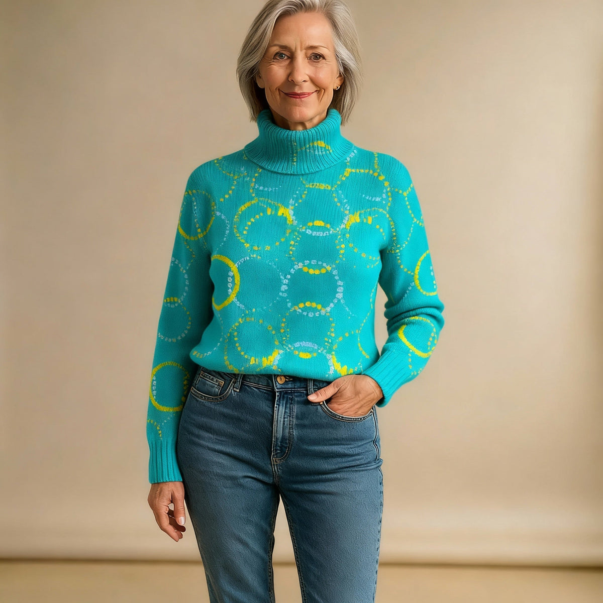 MATILDA | BRIGHT CIRCLE ART PRINT KNIT TURTLENECK PULLOVER JUMPER