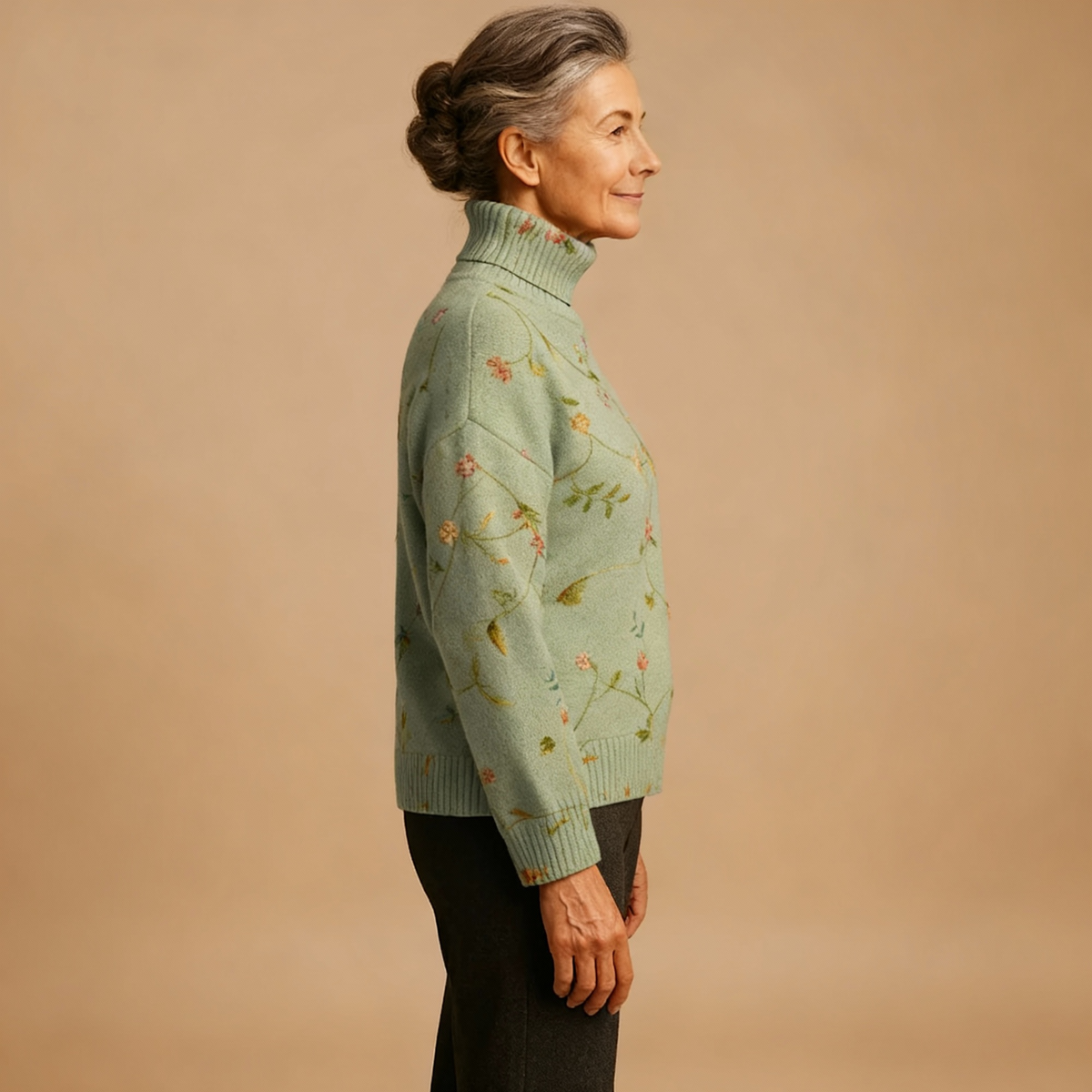 FLORENCE | VINTAGE LOVELY FLORAL ART PRINT KNIT TURTLENECK PULLOVER JUMPER
