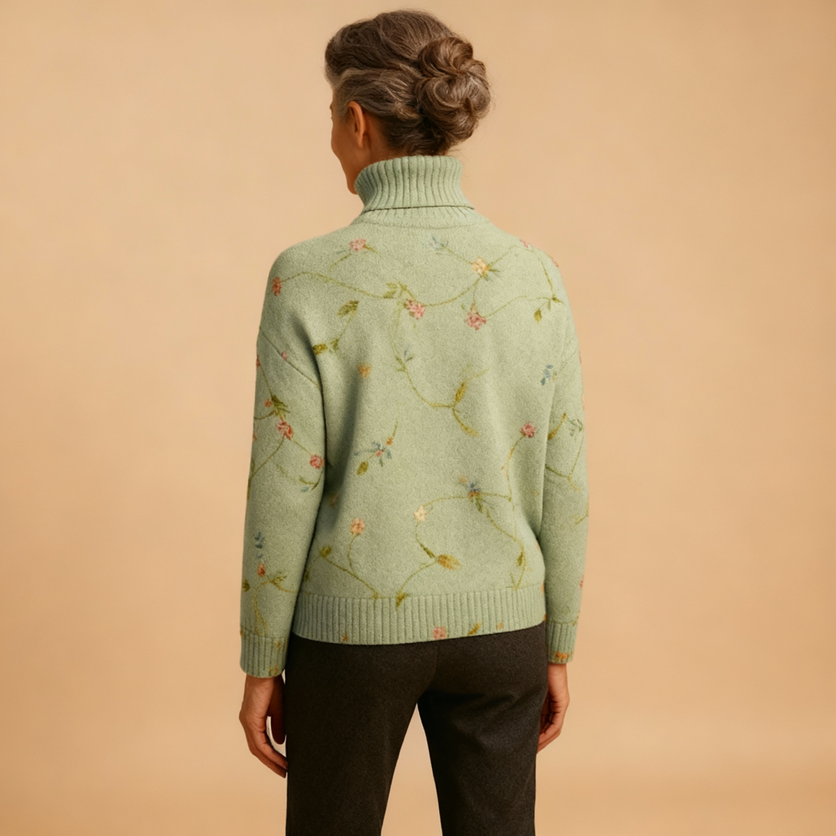 FLORENCE | VINTAGE LOVELY FLORAL ART PRINT KNIT TURTLENECK PULLOVER JUMPER