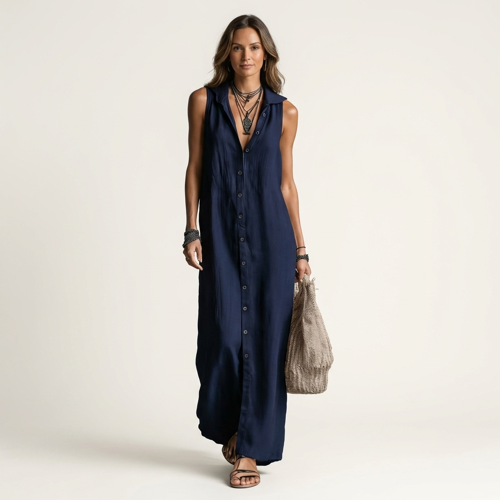 VALENTINA | HOODED BUTTON-FRONT SLEEVELESS MAXI DRESS