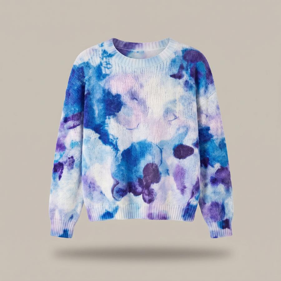 CERULYN | BLUE TIE-DYE FLORAL KNIT JUMPER