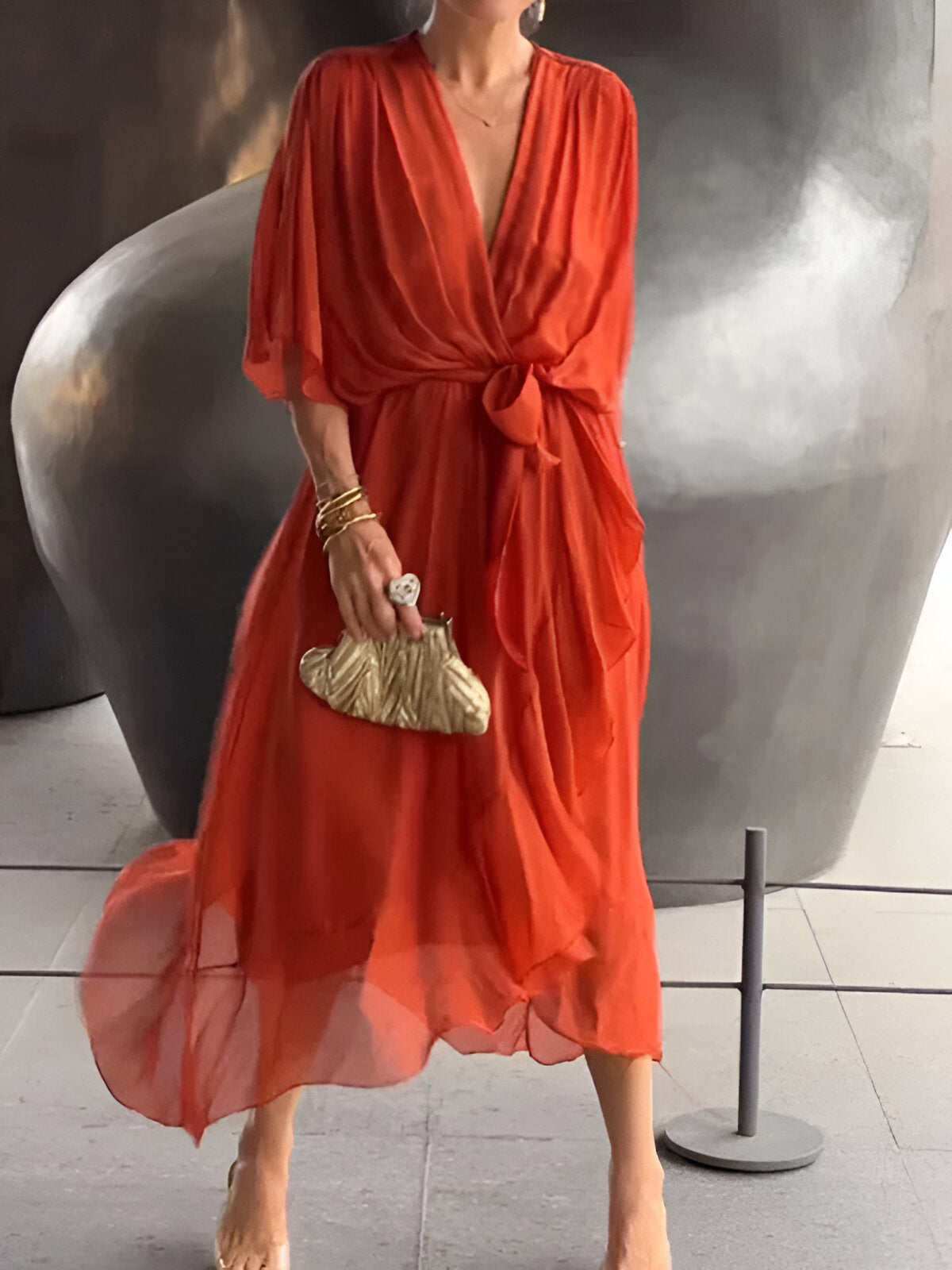 MONICA | CHIFFON DRESS WITH V-NECK
