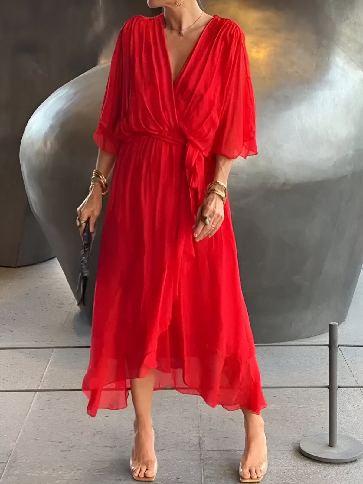 MONICA | CHIFFON DRESS WITH V-NECK